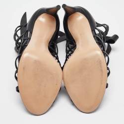 Pre Owned Casadei Black Leather Gladiator Slide Sandals Size 39