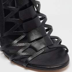 Pre Owned Casadei Black Leather Gladiator Slide Sandals Size 39