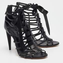 Pre Owned Casadei Black Leather Gladiator Slide Sandals Size 39