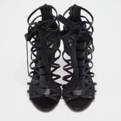 Pre Owned Casadei Black Leather Gladiator Slide Sandals Size 39