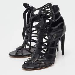 Pre Owned Casadei Black Leather Gladiator Slide Sandals Size 39