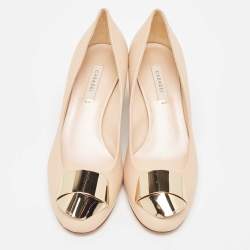 Pre Owned Casadei Beige Leather Block Heel Pumps Size 37