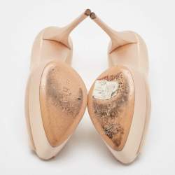 Pre Owned Casadei Beige Satin Platform Peep Toe Pumps Size 41