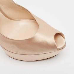 Pre Owned Casadei Beige Satin Platform Peep Toe Pumps Size 41