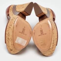 Pre Owned Casadei Brown Leather Wedge Sandals Size 40