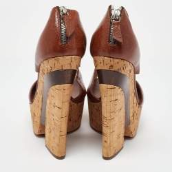 Pre Owned Casadei Brown Leather Wedge Sandals Size 40