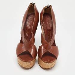 Pre Owned Casadei Brown Leather Wedge Sandals Size 40