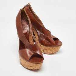 Pre Owned Casadei Brown Leather Wedge Sandals Size 40