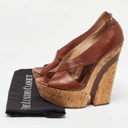 Pre Owned Casadei Brown Leather Wedge Sandals Size 40