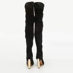 Pre Owned Casadei Black Suede Over The Knee Length Boots Size 37.5