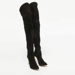 Pre Owned Casadei Black Suede Over The Knee Length Boots Size 37.5