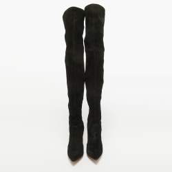 Pre Owned Casadei Black Suede Over The Knee Length Boots Size 37.5