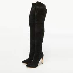 Pre Owned Casadei Black Suede Over The Knee Length Boots Size 37.5