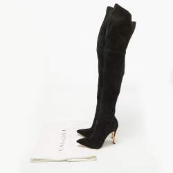 Pre Owned Casadei Black Suede Over The Knee Length Boots Size 37.5