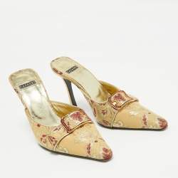Casadei Gold Floral Embroidered Fabric Mules Size 36.5