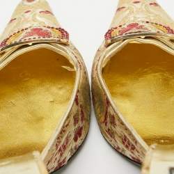 Casadei Gold Floral Embroidered Fabric Mules Size 36.5