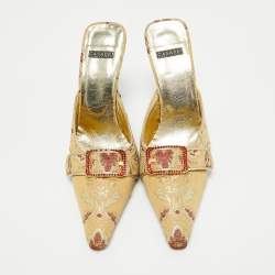 Casadei Gold Floral Embroidered Fabric Mules Size 36.5