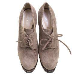 Pre Owned Casadei Brown Suede Lace Up Derby Platform Ankle Boots Size 36