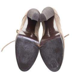 Pre Owned Casadei Brown Suede Lace Up Derby Platform Ankle Boots Size 36