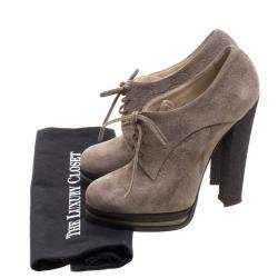 Pre Owned Casadei Brown Suede Lace Up Derby Platform Ankle Boots Size 36