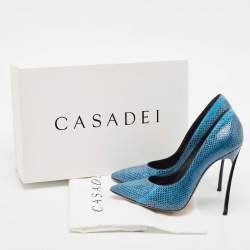 Casadei Blue/Black Python Leather Pointed Pumps Size 37