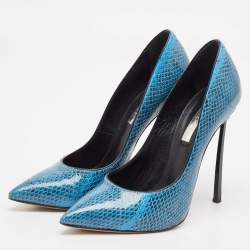 Casadei Blue/Black Python Leather Pointed Pumps Size 37