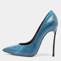 Casadei Blue/Black Python Leather Pointed Pumps Size 37
