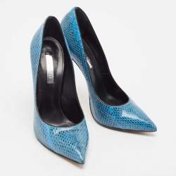 Casadei Blue/Black Python Leather Pointed Pumps Size 37