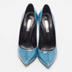 Casadei Blue/Black Python Leather Pointed Pumps Size 37