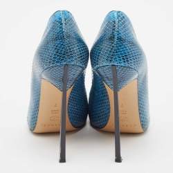 Casadei Blue/Black Python Leather Pointed Pumps Size 37