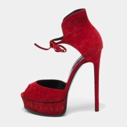 Casadei Red Suede Ankle Strap Sandals Size 40