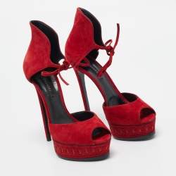 Casadei Red Suede Ankle Strap Sandals Size 40