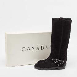 Casadei Black Suede Chain Detail Knee Length Boots Size 39