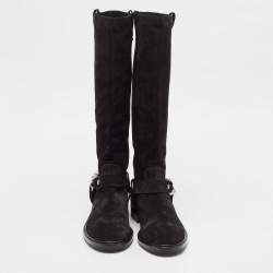 Casadei Black Suede Chain Detail Knee Length Boots Size 39