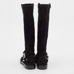 Casadei Black Suede Chain Detail Knee Length Boots Size 39