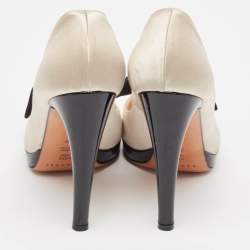 Casadei Beige/Black Satin Crystal Bow Peep Toe Pumps Size 39