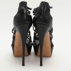 Casadei Black Leather Caged Platform Sandals Size 39