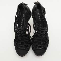 Casadei Black Leather Caged Platform Sandals Size 39