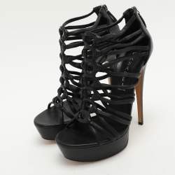 Casadei Black Leather Caged Platform Sandals Size 39