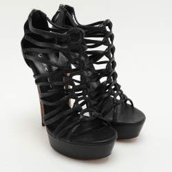 Casadei Black Leather Caged Platform Sandals Size 39