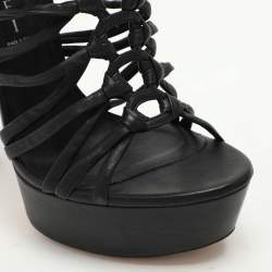 Casadei Black Leather Caged Platform Sandals Size 39