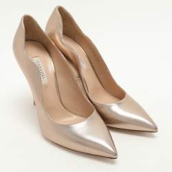 Pre Owned Casadei Metallic Rose Gold Leather Pointed Toe Pumps Size 38
