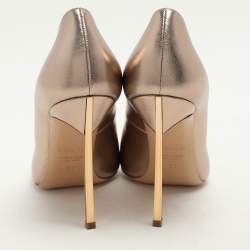 Pre Owned Casadei Metallic Rose Gold Leather Pointed Toe Pumps Size 38