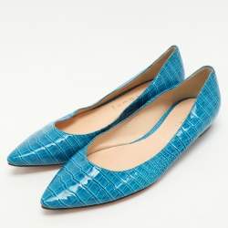 Casadei Blue Croc Embossed Patent Leather Ballet Flats 37.5