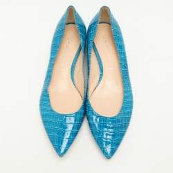 Casadei Blue Croc Embossed Patent Leather Ballet Flats 37.5