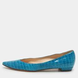 Casadei Blue Croc Embossed Patent Leather Ballet Flats 37.5