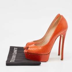 Casadei Orange Python Leather Peep Toe Pumps Size 38
