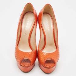 Casadei Orange Python Leather Peep Toe Pumps Size 38