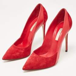 Pre Owned Casadei Red Leather and Suede Pointed Toe Pumps Size 38