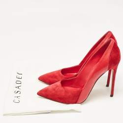Pre Owned Casadei Red Leather and Suede Pointed Toe Pumps Size 38